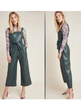Anthropologie NWT Samira green faux leather jumpsuit size women’s 8
